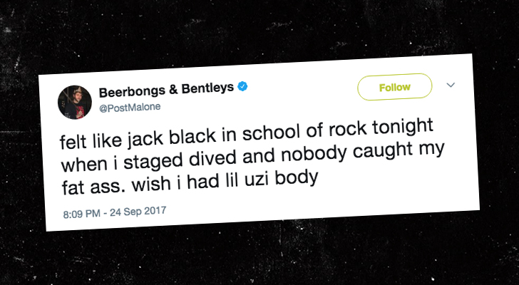 Post Malone Stage Dives Unsuccessfully During Live 'Rockstar,' Continues Performance From Floor Post Malone Stage Dives Unsuccessfully During Live 'Rockstar,' Continues Performance From Floor